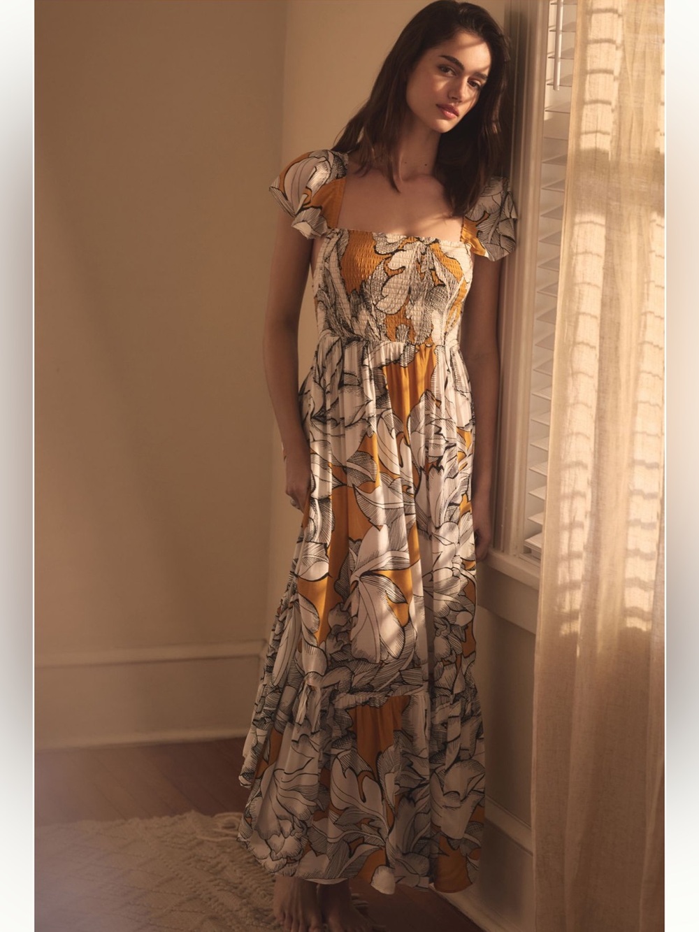Alexandra Farmer Short-Sleeve
Smocked Midi Dress